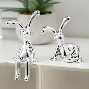 Set Of 2 Nordic Style Creative Rabbit Ornaments, Silver-Plated Rabbit Statue Desktop Decoration, Creative Desktop Craft, A Gift For A Friend Bedroom Home