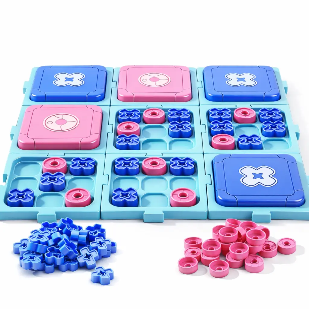 Tic Tac Toe Memory Board Game for Kids, Slide Puzzle Matching Game, Portable Strategy Travel Toy, Educational Family Game