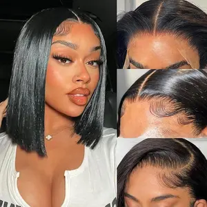 loyomhair Buy one get one freeBob Wig Human Hair Pre Plucked Pre Cut  Density  Transparent Lace Front Wigs Human Hair for Black Women Short Straight Bob Wigs Lace Closure Wigs 10 Inch