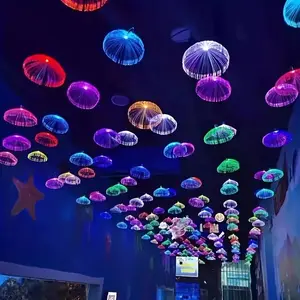 Solar Powered Jellyfish String Light, 1pc Outdoor Hanging Fiber Optic Garden Light, Colorful Gradient Smart Light Control Solar Fairy Light for Garden Party Decoration, Outdoor Garden Lighting