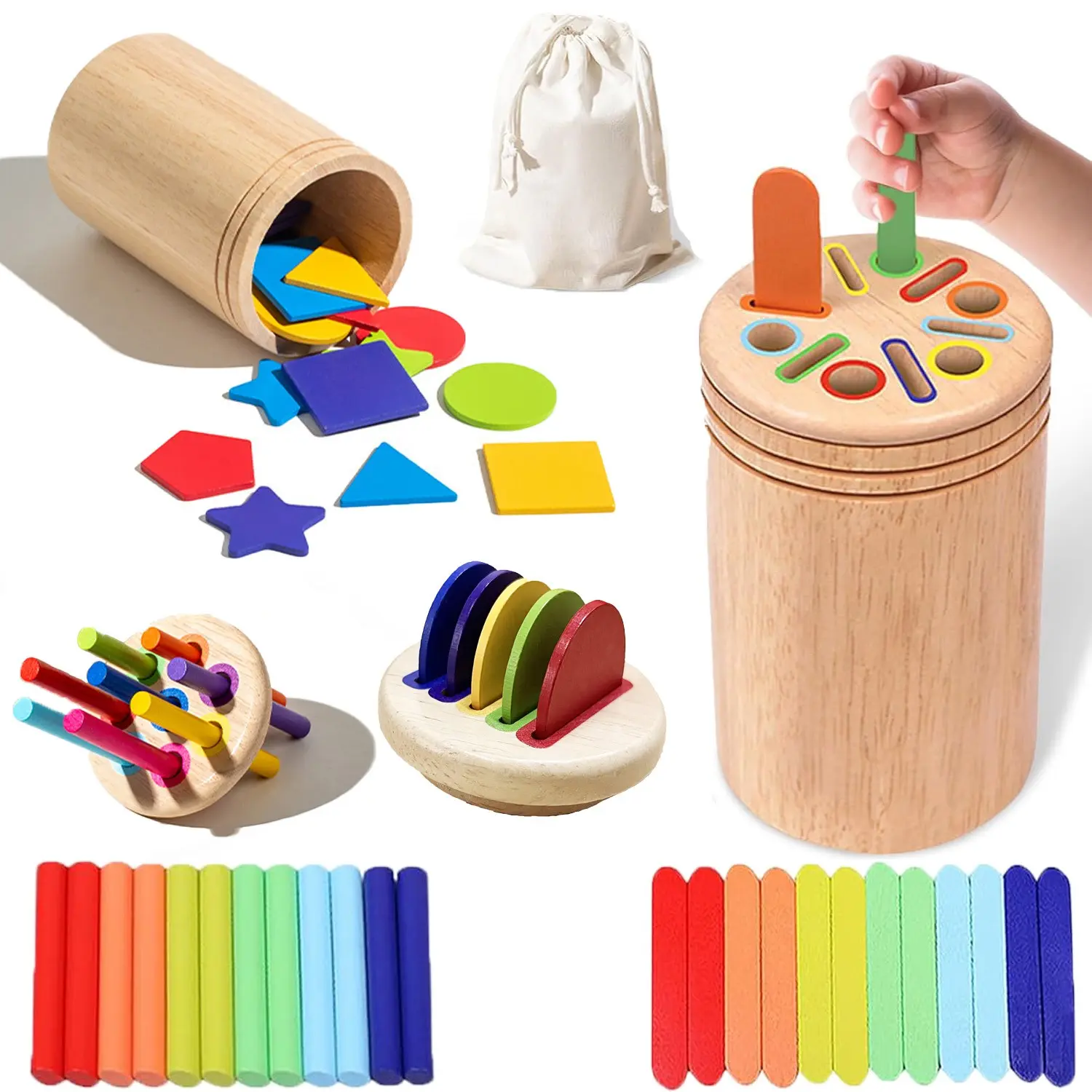 Montessori Toys for 3 Year Old，Coin Toys&Sorting Stick Toy Dual Play Wooden Toddler Educational Toys Color Sorting Preschool Learning Activities, Learning Materials, Fine Motor Skills Sensory Toys for Toddlers 3-5 Yaers Boy Birthday Gifts