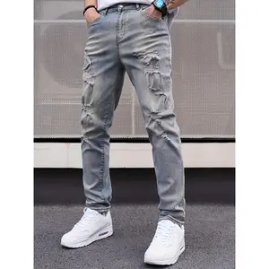 Men's ripped denim men's new nine-point pants