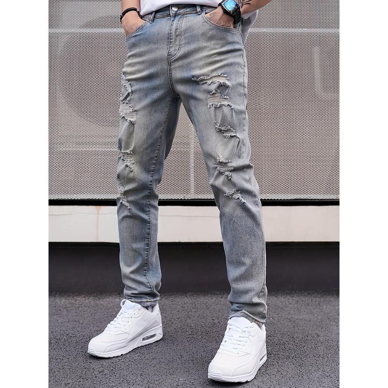 Men's ripped denim men's new nine-point pants