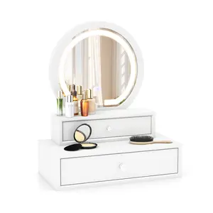 COSTWAY - LED Lighted Vanity Mirror for Bedroom Tabletop-White
