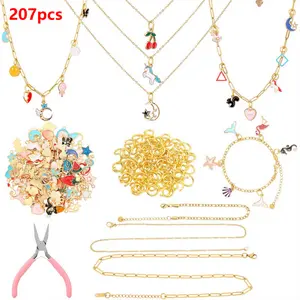 207 Pcs Jewelry Making Kit DIY Necklace, Bracelet, Ring Set Bangle Charm Bracelet Making Kit with 100 Charms, 100 Jump Rings and Tools for Women Beginner Arts and Craft Gift Fun Activity
