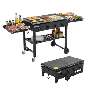 36" Flat Top Grill, 4-Burner Propane Gas Griddle Grill with Wheels & Foldable Side Shelves, Portable Outdoor Griddle, 60,000BTU Flattop Grills for Camping BBQ, Outdoor Cooking