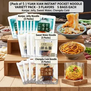 5Pack Yuanxian Instant Konjac Jelly Noodles, Sweet Water, Cold Noodles Ready-to-Eat Noodles - Choose 3 Flavors