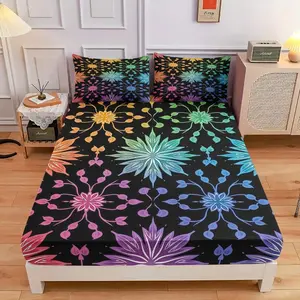 3-Piece Comfortable Floral Pattern Design Bed Hat Set, High-Definition Digital Printing, Soft And Breathable, 100% Polyester Fiber Perfect Gift, Suitable For All Seasons, Perfect For Family And Friends Clearance Sale