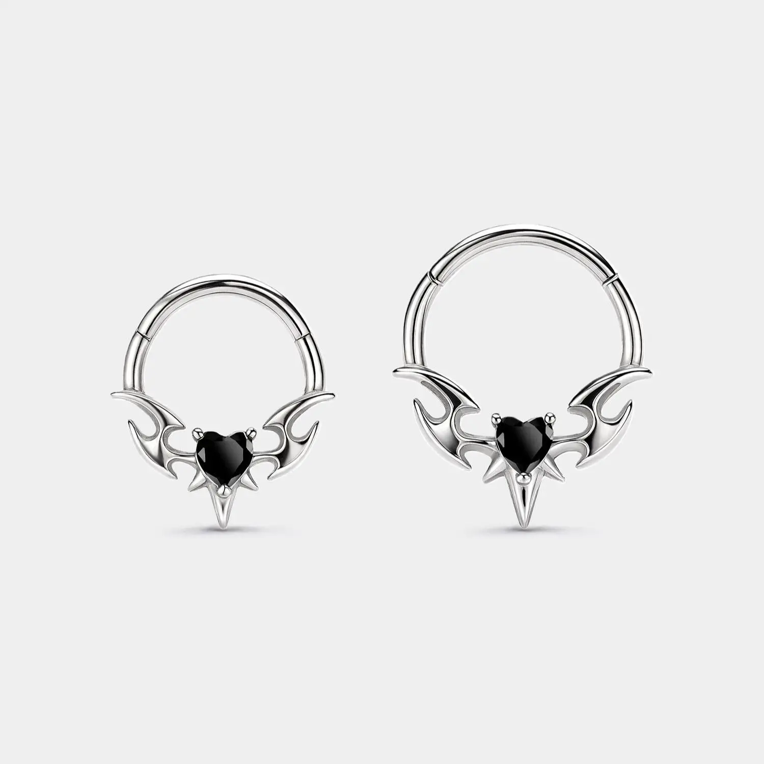 OUFER 16G Stainless Steel Unisex Clicker Septum Ring - Irregular Black Heart Motif, Non-Tarnish Piercing Accessory for Daith, Nose