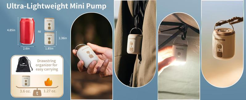 Naturehike Ultralight Mini Air Pump with Camping Light, Portable,  Type-C Rechargeable for Air Mattresses & Inflatable Toys FathersDayGift