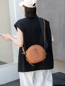 Vintage Alligator Pattern Round Bag for Women, Top Layer Cowhide Unique Design Wide Shoulder Strap Crossbody Bag, Versatile Commuter Saddle Bag