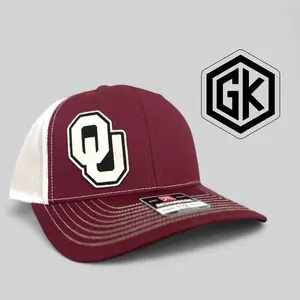 Oklahoma University Logo Classic Richardson112 SnapBack Hat in Crimson and White