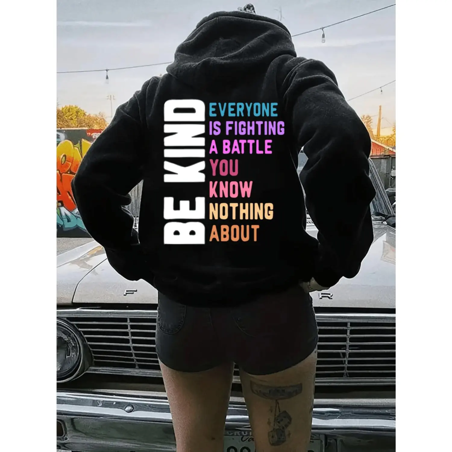 Women's Light Purple Letter Print Hoodie - "Be Kind" Inspirational Design, Cozy Fleece Long Sleeve Sweatshirt, Casual Fall/Winter Wear, Machine Washable Polyester, Inspirational Apparel | Relaxed Fit Hoodie | Polyester Hoodie