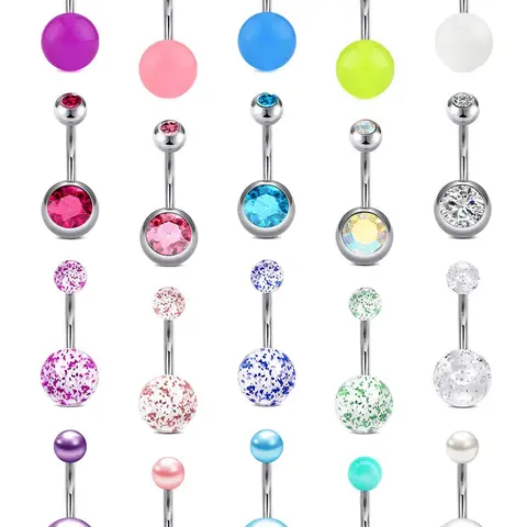 Mixed Style Belly Button Rings, 20pcs Faux Pearls & Artificial Zircon Decor Belly Piercing Jewelry Navel Piercing Jewelry for Women & Girls, Stainless Steel Body Jewelry for Party, Daily Decor, Rhinestone Belly Ring, Body Piercings, Body Jewellery