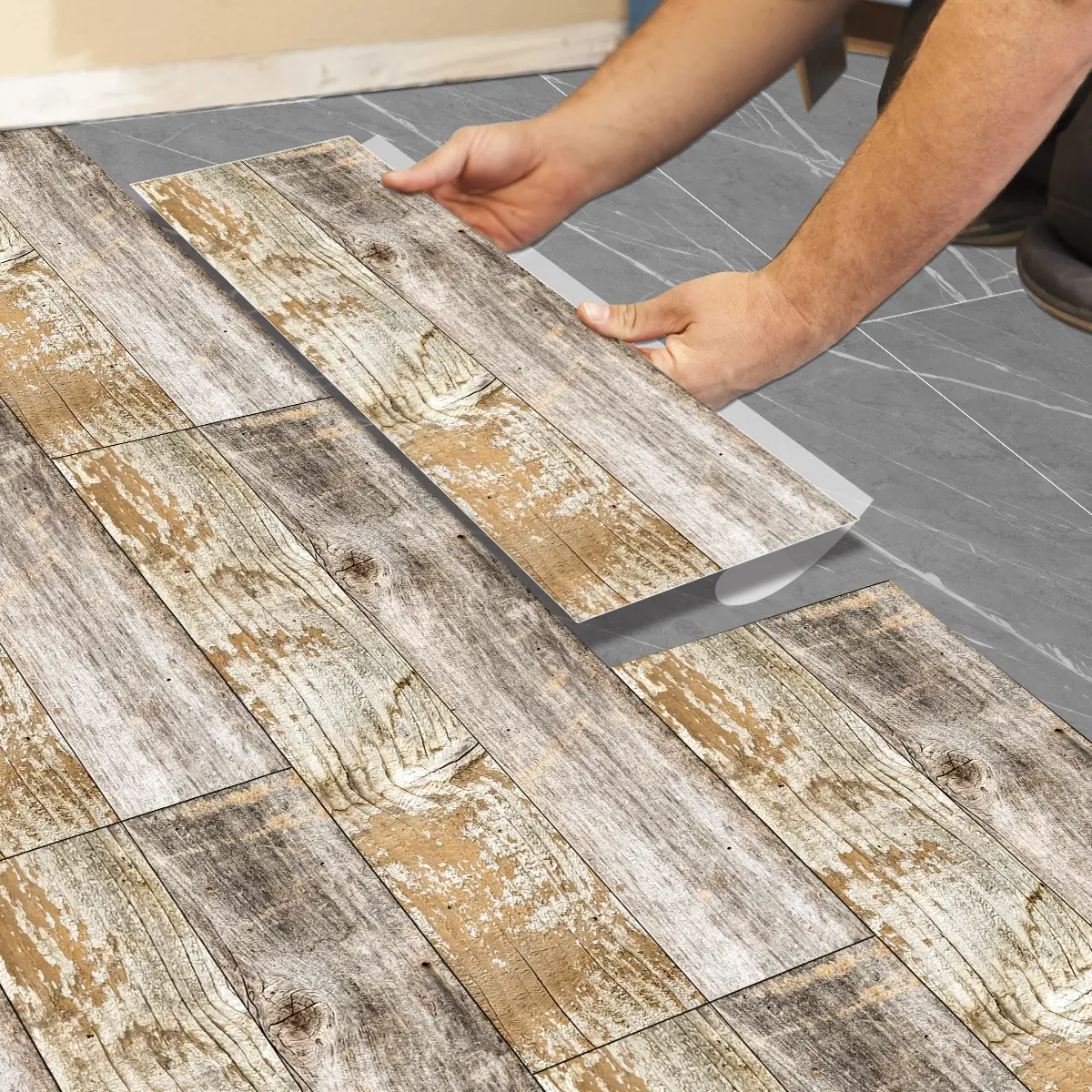 5/10/20 Pcs Floor Tile Sticker, Reinforced Adhesive, Thickened, Easy to Install, Waterproof Flooring, Wood Grain Pattern, Bathroom & Kitchen Decor, Waterproof Pvc Material, Peel And Stick Floor Tile Bathroom, Self Adhesive Tiles