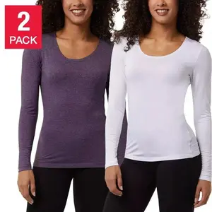 32 Degrees Heat 2 Pack Women Lightweight Long Sleeve Base Layer Shirt White Purple Top