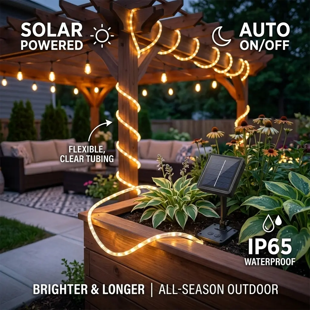 Outdoor Solar Tube String Lights, 33FT Heavy-Duty Anti-Tangle 100 LED Lights with IP65 Waterproof, Auto On/Off for Pool, Deck, Home Improvement Holidays
