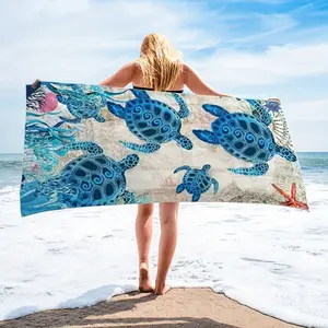 Oversized Blue Sea Turtle Beach Towel - Quick Dry, Super Absorbent Microfiber Towel, Sand Free, Lightweight for Beach, Pool, Travel, Camping - Vibrant Coastal Sea Turtle Print Design for Ocean Lovers, Women, and Family