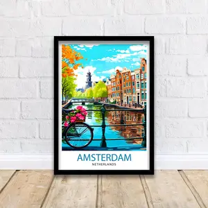 Amsterdam Travel Print Amsterdam Wall Art Cityscape Netherlands Illustration Amsterdam Travel Poster Gift for Amsterdam Lovers  Poster No Frame