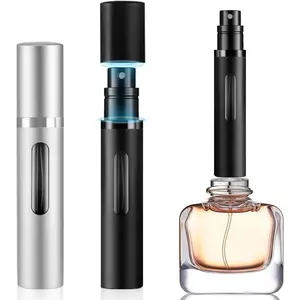 5ml Perfume Atomizer Travel Refillable,Mini Cologne Dispenser, Bottom-Filling Fragrances Perfumes Bottle,Portable Sprayer Pocket Size for Women Men Cruise  Trip  2 count (black-)