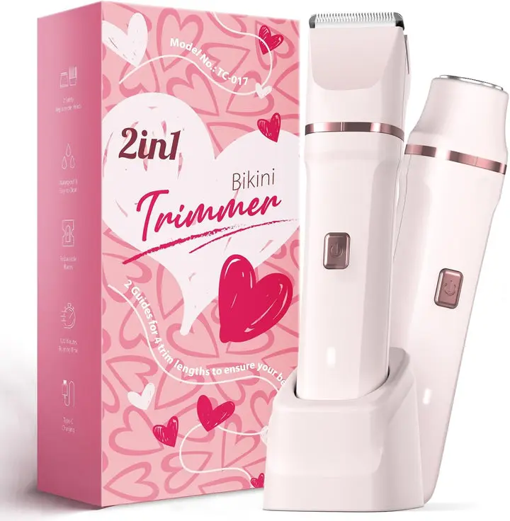 2-in-1 Bikini Trimmer for Women – Painless Electric Razor with Ceramic Blade, IPX7 Waterproof & 90-Min Battery