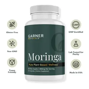 Garner Naturals Moringa Capsules Pure Plant-Based Wellness Supplement 800mg per Serving 60 Capsules 30 Day Supply for Immune Energy and Focus