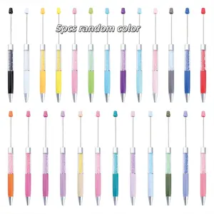 5pcs DIY Beaded Pen Tube Series, 17.2cm Transparent Filling Pens, Self-Luminous Sand Inside, Colorful Caps, Metal Tips, Creative Stationery Gift