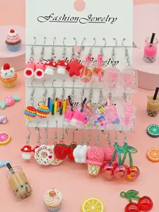 32pcs Fun Series Drop Earrings Set, Jewelry Gift, Trendy Jewelry, Birthday Gift Holiday Present, Cute Plain Design, Suitable for Daily Wear, All Seasons