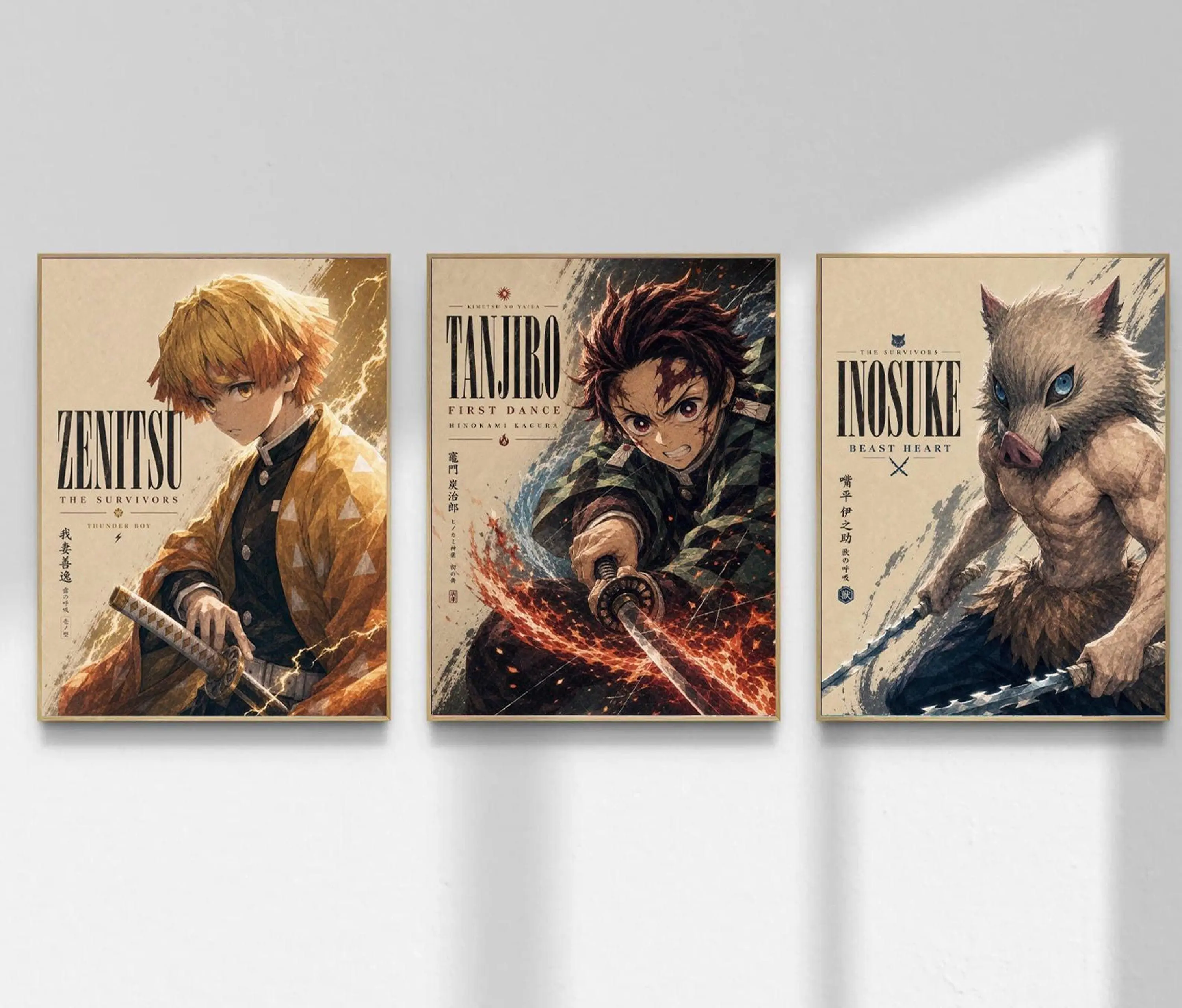Demon Slayer Poster Set of 3, Kimetsu no Yaiba Anime Wall Art, Tanjiro Zenitsu Inosuke Print, Japanese Manga Decor, Otaku Room Gift