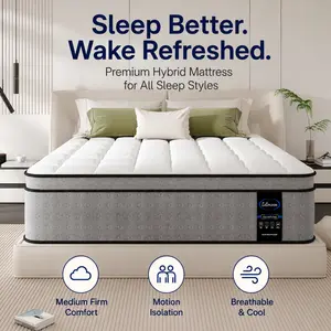 FANSACE 14 inch Queen Size Fiberglass-Free Hybrid Mattress in a Box with Knit Cover, Pocket Coils, Medium-Firm CertiPUR Foam, Strong Edge Support, Pressure & Bed Sore Relief