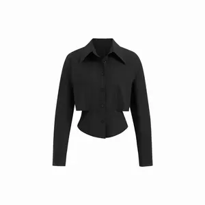 Cider Collar Long Sleeve Button Shirred Cinched Waist Shirt Dealsforyou