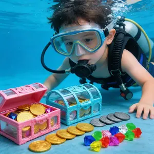 Summer Dive Gem Pool Toy, Large Colorful Diamonds with Treasure Chests and Gold Coins, Kids Swimming Diving Training Gift