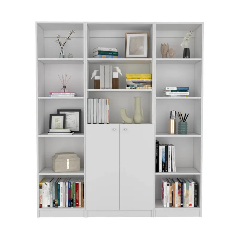 Aberdeen 3 Piece Living Room Set with 3 Bookcases, White, Bookcase Shelf for CDs/Movies/Books, Home Office Bookcase Shelf Storage Organizer, Modern Book Shelf for Bedroom/Living Room/Home Office