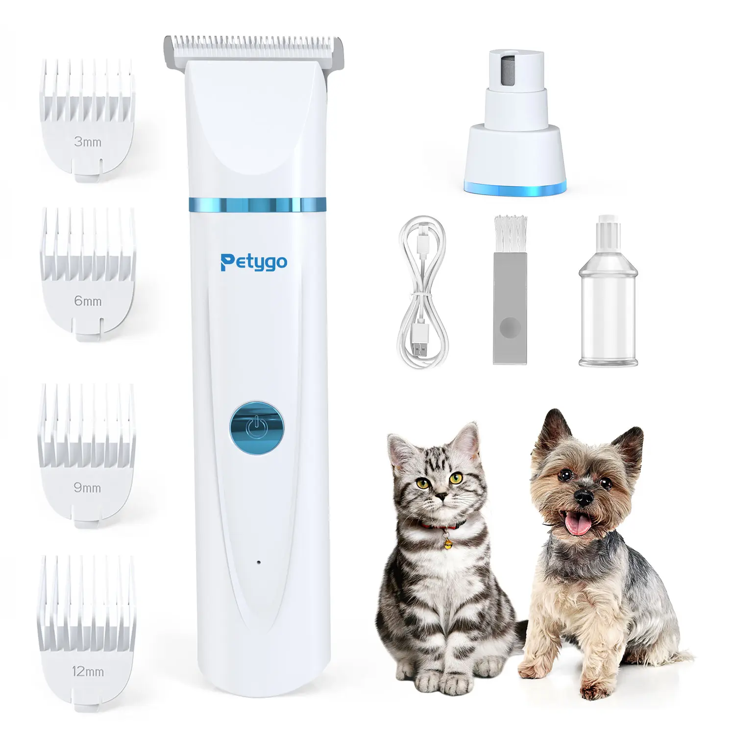 2-in-1 Dog Grooming Kit with Nail Grinder & Dog Paw Trimmer, Low-Noise Rechargeable Cordless Electric Grooming Set for Dogs, Cats & Paw Pets