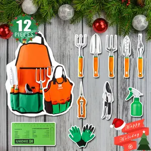 Ukoke 12-Pieces Aluminum Garden Tool Kit, Including a Gardening Apron with a Storage Pocket