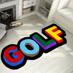 Dopamine Bedroom Decoration Bedside Strip Carpet Cool Color GOLF Letters Living Room Sofa Plush Carpet Irregular Shape Cloakroom Lounge Carpet Fluffy Soft Entrance Door Non-Slip Floor Mat
