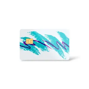 Retro Wave Credit Card Sticker Matte Waterproof Vinyl Debit Card Skin Cover with Aqua Blue and Purple Design