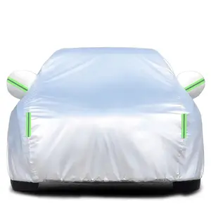 190T Single Layer Car Waterproof Cover with Zipper Outdoor Full Cover, Rain, Sun & UV Protection, Universal for Sedan (185-209 inches) - Silver