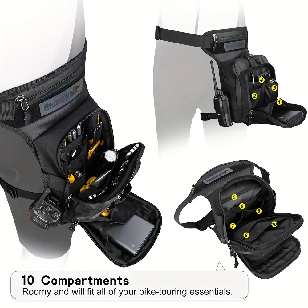 Polyester Motorcycle & Bike Leg Bag for Commuting, Multi-Functional Thigh Hip Waist Pack with Adjustable Strap, Large 3L Capacity, Durable Polyester