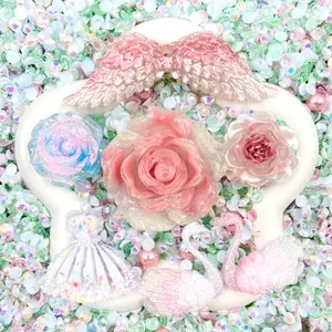 Love Everlasting - Floral Resin Cabochon Mix with Rhinestones – Assorted Flower Resin Charms for Whipped Cream Glue, Resin Art & Mirror Decoration