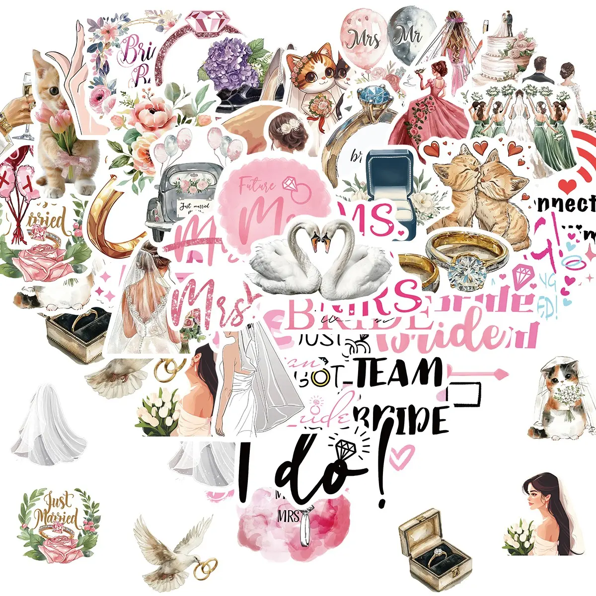 50pcs Wedding Stickers for Scrapbooking, Anniversary Stickers for Couples, Bridal Shower Decals Vinyl, Wedding Invitation Decals, Gift for Women & Men