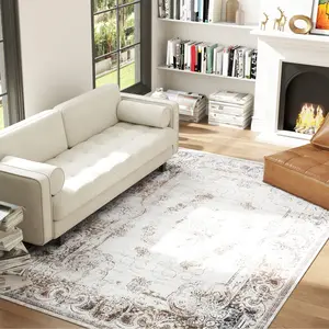 6x9 Boho Area Rug - Machine Washable Brown Carpet for Living Room, Bedroom, Indoor Furniture Room Divider Use