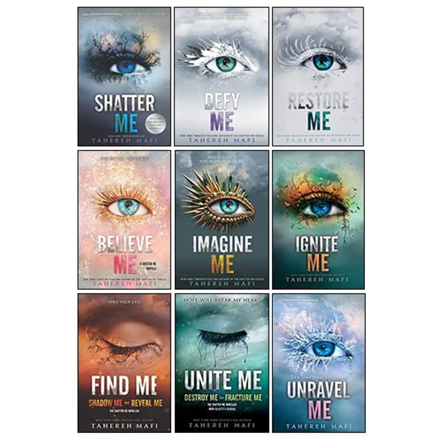 Shatter Me Series Collection 9 Books Set By Tahereh Mafi(Unite Me, Believe Me, Imagine Me, Find Me, Unravel Me, Unravel Me, Defy Me, Restore Me, Ignite Me) Paperback