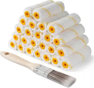 Paint Roller Covers 25 Pack 4 Inch 3/8" Nap Mini Microfiber Roller Covers Painting Roller Brush Covers Small House Painting Supplies Walls Ceilings Trim & DIY Projects