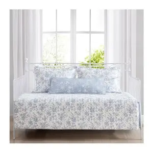 Laura Ashley Wa lled Garden  Bl ue Daybed Quilt Sham Set Bonus