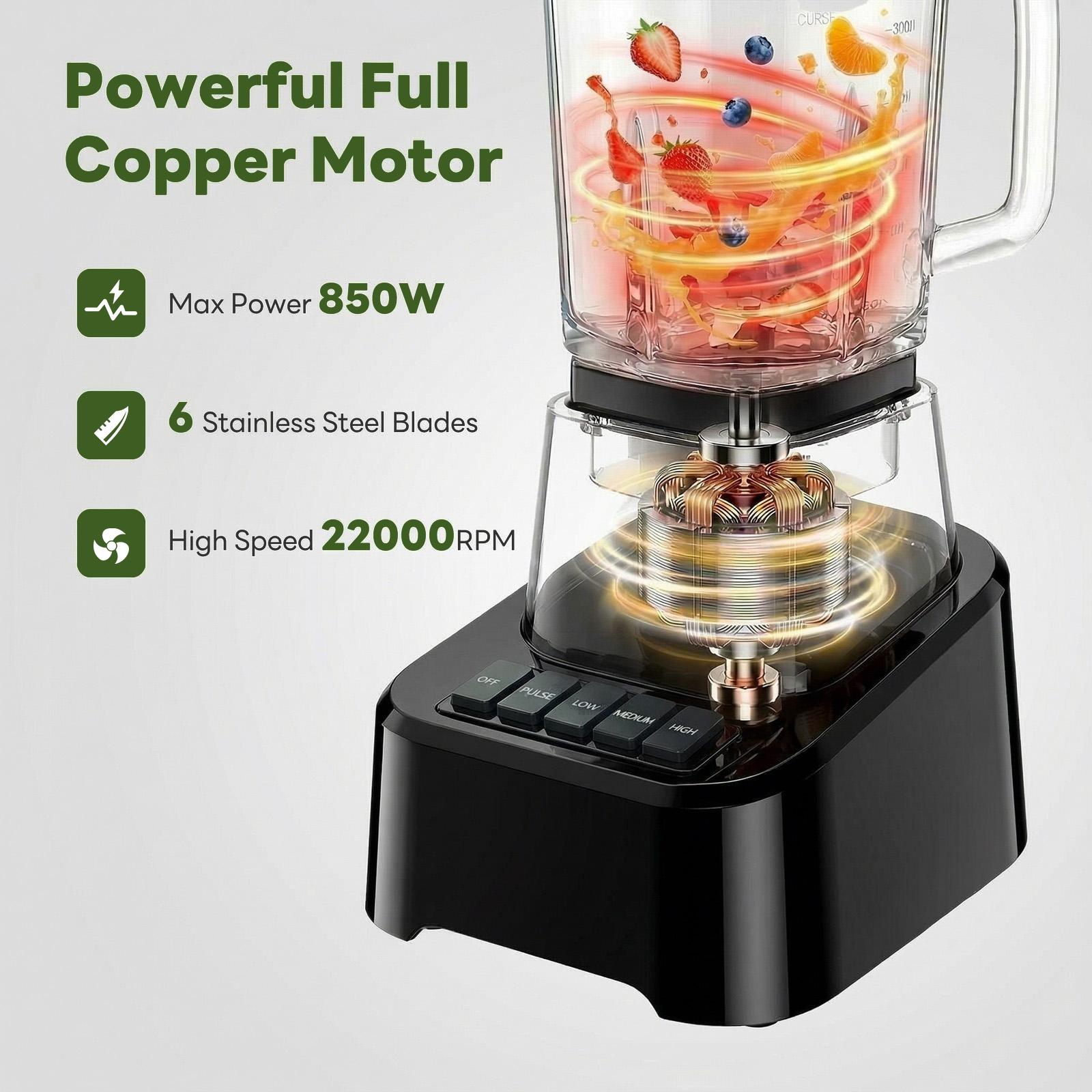 Glass Blenders for Kitchen with 750W, 54Oz. Countertop Blender Glass Jar Food Processor Combo, BPA-Free Blender for Smoothies, Ice Crush,Nuts, Frozen Drinks and Fruits (Black)Professional ice cream blender, full-size household blender, equipped