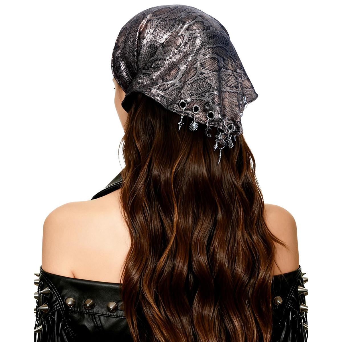 Y2K Punk Triangle Head Scarf with Metal Charms Sparkly Bandana for Women | Vintage Neck Scarf for Festival Party Concert Y2K Punk Triangle Head Scarf with Metal Charms Sparkly Bandana for Women | Vintage Neck Scarf for Festival Party Concert