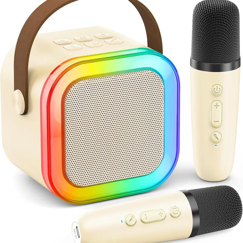 Portable Karaoke Machine with 2 Wireless Mics Bluetooth Speaker Compact Karaoke System for Family Gatherings Home Singing Party Kids Entertainment