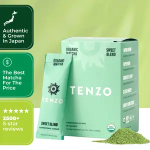 Tenzo® Sweet Blend Matcha Single Serve Box of 10 Organic Ceremonial Grade Japanese Tea with Natural Sweetness & Antioxidants for Clean Energy