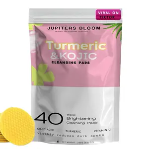 JUPITER'S BLOOM Turmeric & Kojic Pads - Cleansing Pads for Dark Spots & Discoloration, Brightening Acne Spots, Moisturizing, Gentle Face Soap Cleanser Moisturizer